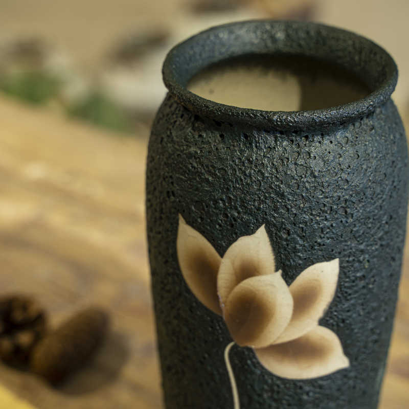 Handmade Ceramic Flower Pot – Carved Decorative Vase Ornament