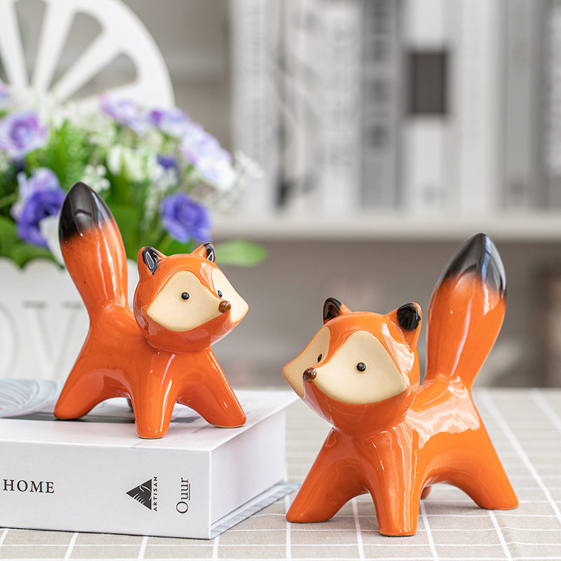 Creative Ceramic Red Fox Ornaments – Unique Household Decor Crafts