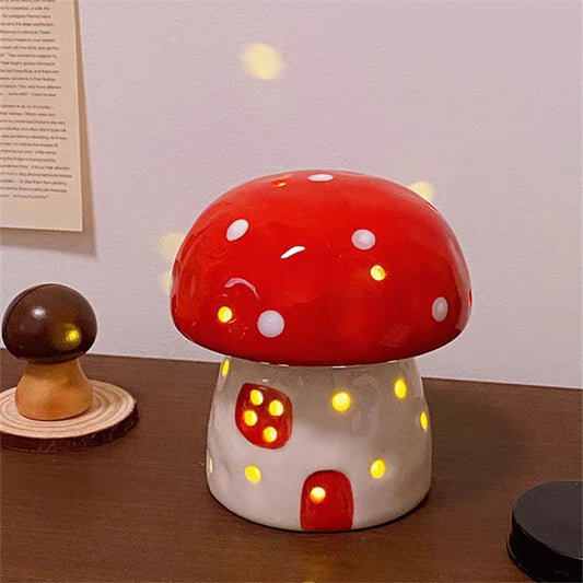 Handmade Cute Ceramic Mushroom Night Lamp – Small Decorative Ornament