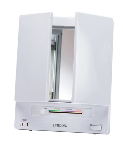 JERDON Tri-Fold Two-Sided Makeup Mirror with Lights - Vanity Mirror with 5X-1X Magnification & Multiple Light Settings - White - Model JGL9W