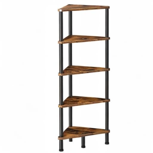 HOOBRO Corner Shelf Stand, Industrial 5-Tier Corner Bookshelf with Metal Frame, Plant Corner Display Shelf, Corner Bookcase for Small Spaces, Bedroom, Living Room, Rustic Brown BF33CJ01