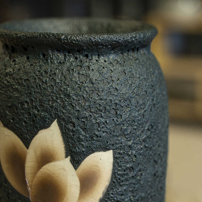 Handmade Ceramic Flower Pot – Carved Decorative Vase Ornament