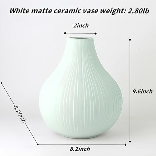 Large Ceramic Vase Modern Vase White Vase for Room，Big Belly Vases Minimalism Style for Home Decor，Flower Vases Decorative Vase for Shelf Decor/Table/Living Room/Kitchen/Office (White, 9.6Inches)