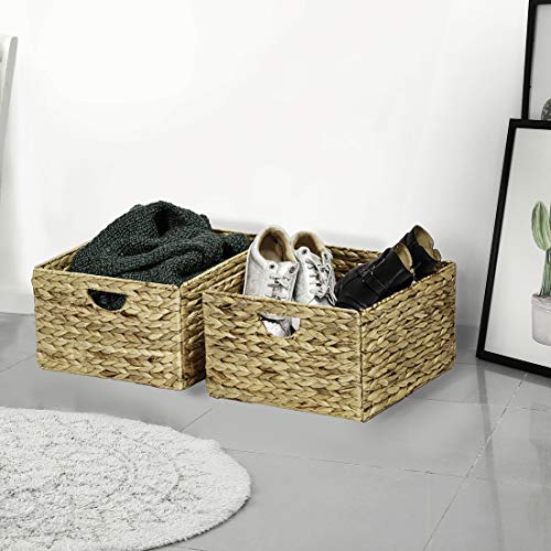 Seville Classics Premium Natural Handwoven Portable Laundry Bin Basket with Carrying Handles, Household Storage for Clothes, Linens, Sheets, Toys, Natural Water Hyacinth, Rectangular (2-Pack)