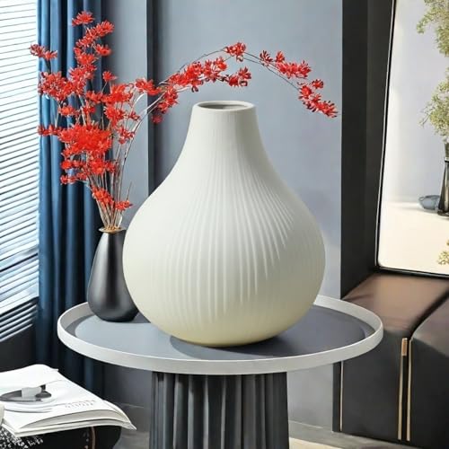 Large Ceramic Vase Modern Vase White Vase for Room，Big Belly Vases Minimalism Style for Home Decor，Flower Vases Decorative Vase for Shelf Decor/Table/Living Room/Kitchen/Office (White, 9.6Inches)