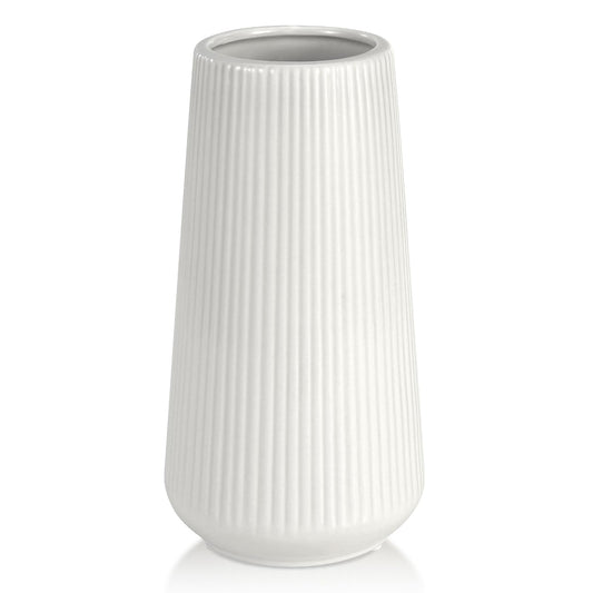 White Ceramic Vase, GUKJOB Flower Vase Ceramic Vase for Flowers, Decorative White Vase for Pampas Grass, Small Vase for Home Living Room Dining Table Farmhouse Office Decor (White)