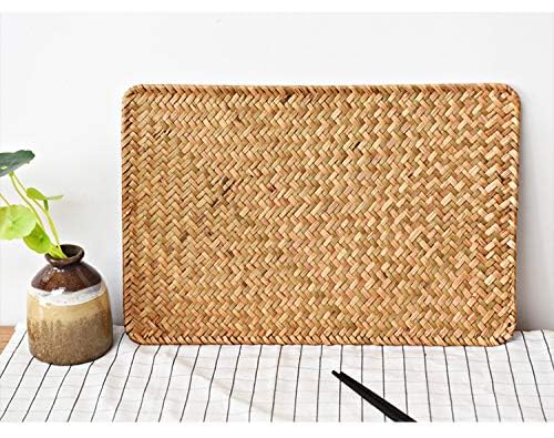 4 Pack Rectangular Woven Placemats, Natural Seagrass Place Mats, 17" x 12", Rattan Wicker Table Mats for Dining Table