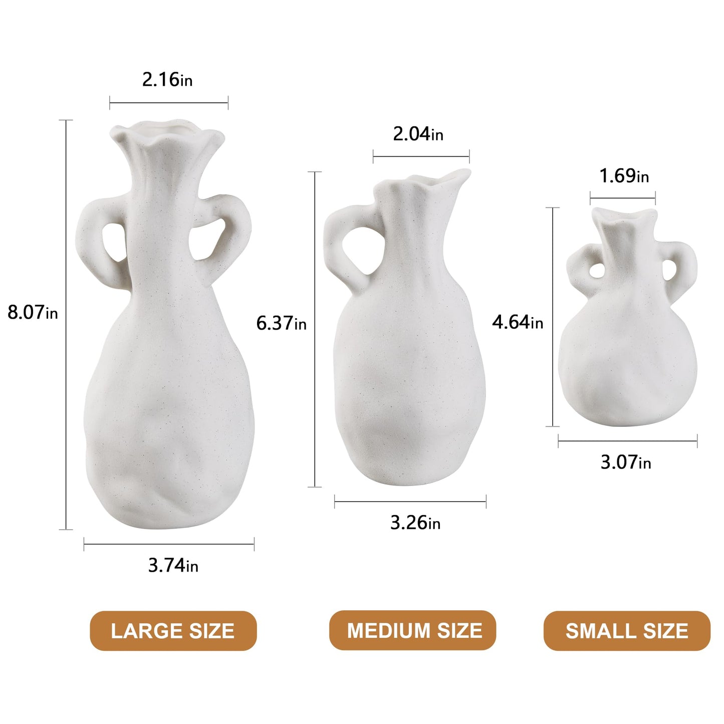 VECELO White Ceramic Vase Set of 3, Modern White Vases for Centerpieces, Flower Vases with Handles for Entryway, Shelf, Mantels, Dining Table