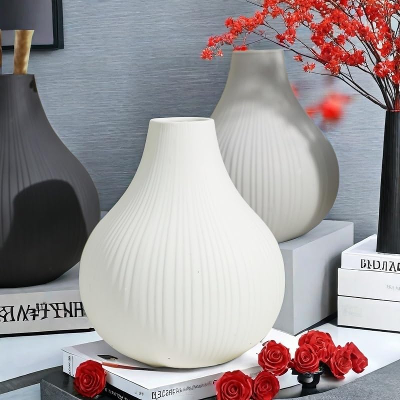 Large Ceramic Vase Modern Vase White Vase for Room，Big Belly Vases Minimalism Style for Home Decor，Flower Vases Decorative Vase for Shelf Decor/Table/Living Room/Kitchen/Office (White, 9.6Inches)