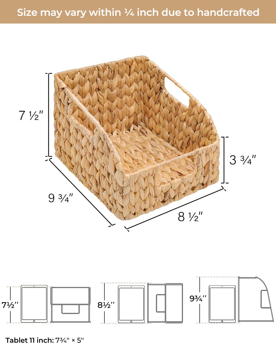 StorageWorks Pantry Baskets for Organizing, Wicker Baskets with Built-in Handles, Handwoven Wicker Storage Baskets, Water Hyacinth for Shelves, 2 Pack