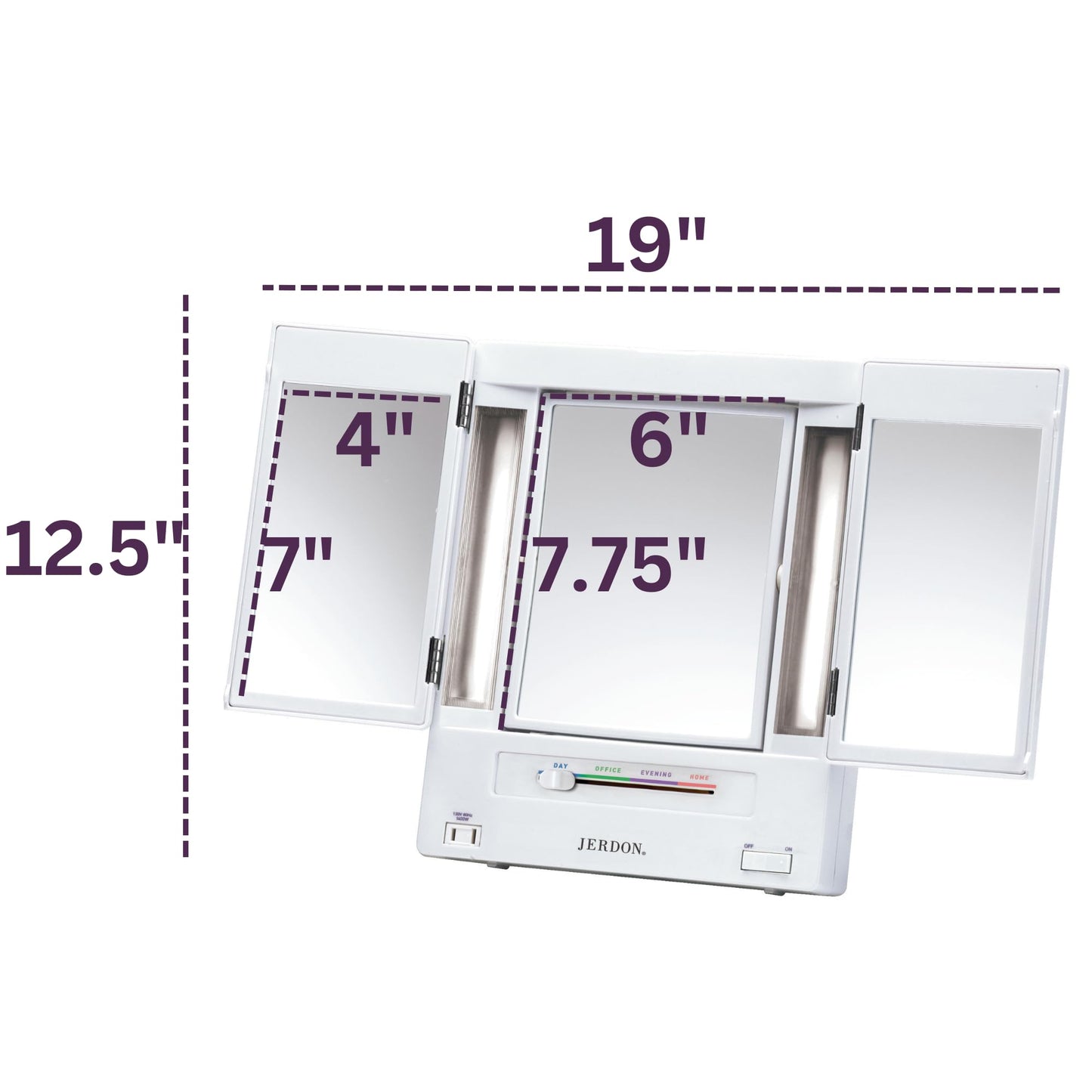 JERDON Tri-Fold Two-Sided Makeup Mirror with Lights - Vanity Mirror with 5X-1X Magnification & Multiple Light Settings - White - Model JGL9W