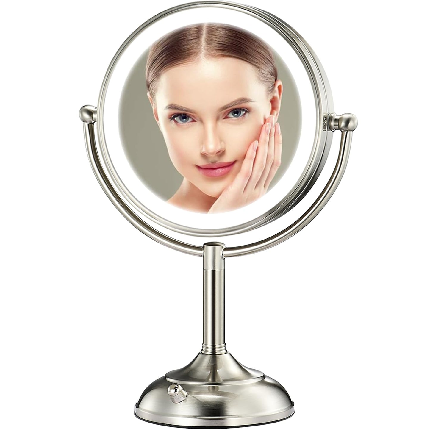 Professional 8.5" Large Lighted Makeup Mirror with Brighter Lights, 1X/10X True HD Magnifying Mirror with 3 Color Dimmable Lights, 80 Shadowless LEDs, 360°Swivel Seamless Vanity Mirror, Pearl Nickel