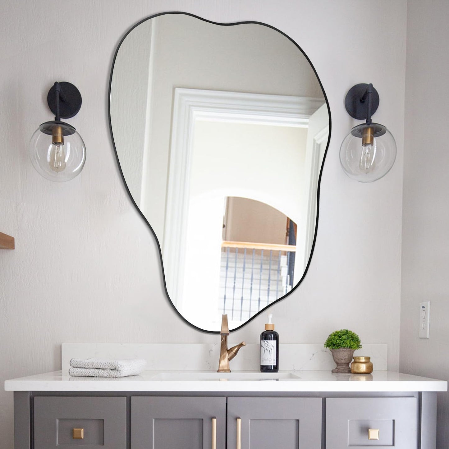 POZINO Asymmetrical Mirror, Black Irregular Mirror, Cloud Shaped Mirrors, Unique Modern Mirror for Living Room Bathroom Bedroom Entryway Fireplace,30"x20.5"