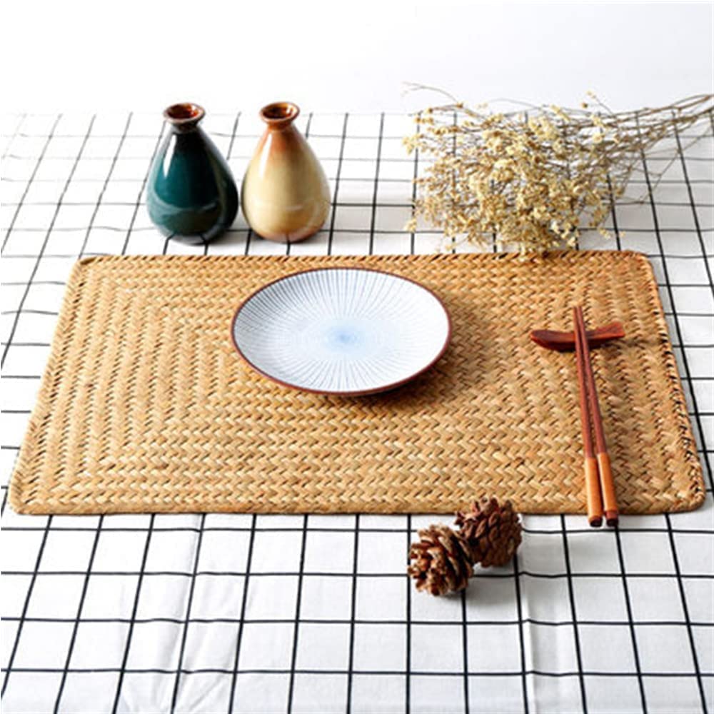 Natural Woven Rattan Rectangular Placemats for Dining Table, Set of 4