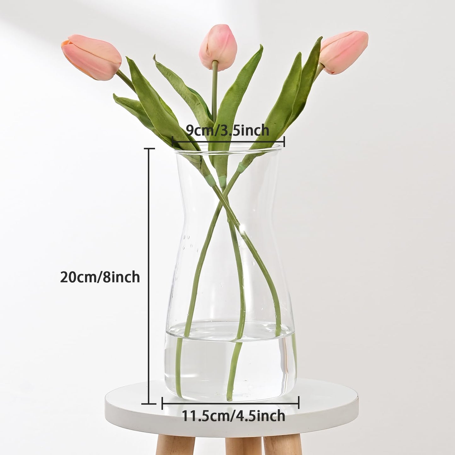 8 inch Clear Glass Flower Vases for Centerpiece Table Home Indoor Desk Decor,Ins Modern Boho Style Vase for Wedding Housewarming Gift