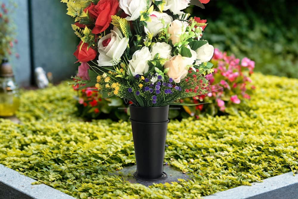 New Designed Metal Grave Vase Flower Holder in ground Cemetery Vase Grave Decoration with Floral Foam