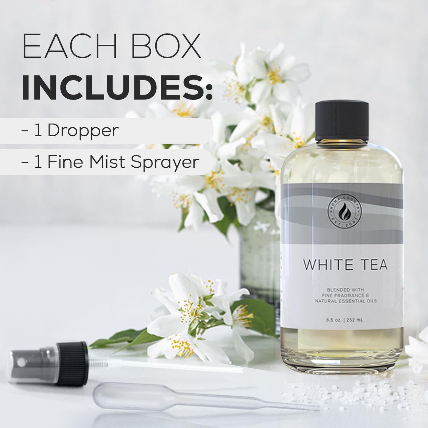 Aroma Country White Tea Diffuser Oil - Luxury Essential Oils for Diffuser Refill & Air Freshener Room Spray, Long-Lasting, Natural Home Fragrance and Hotel Scent for Diffusers & Machines - 8.5 Fl. oz