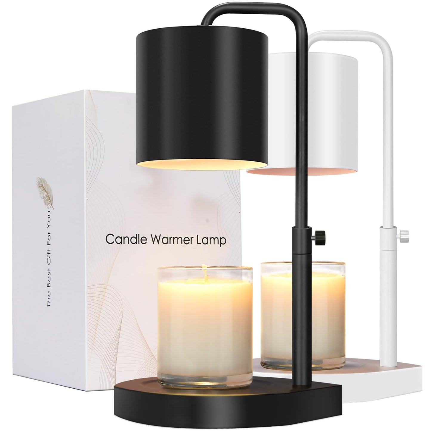 zukakii Candle Warmer Lamp Adjustable Height Dimmable Candle Lamp Warmer with Timer Compatible with Large Jar Candles No Flame Scented Candle Wax Warmer with 2 Bulbs Mothers Day Gift -Black