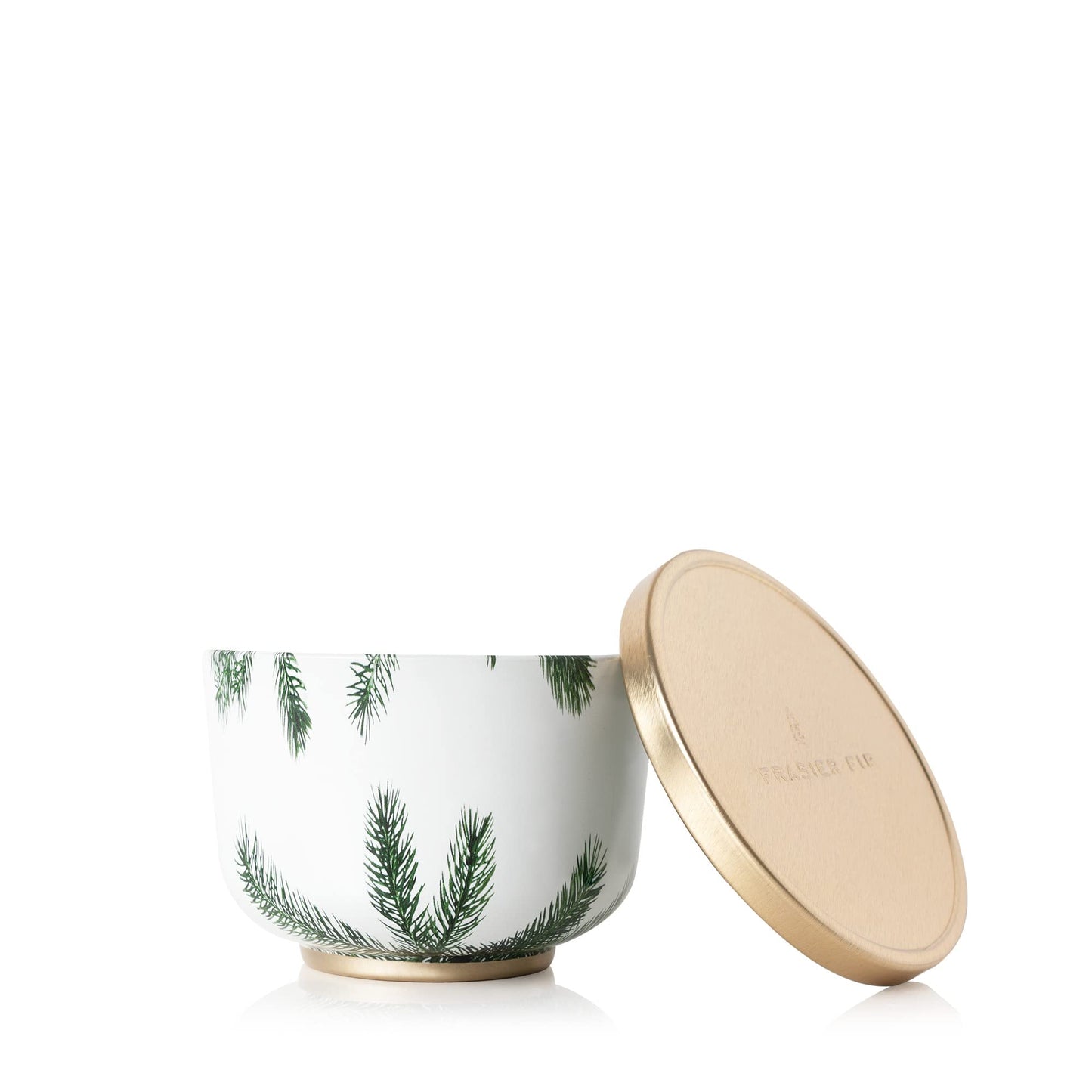 Thymes Candle Tin with Gold Lid - Gold Candles - Scented Candles for Women & Men - Luxury Home Fragrance - Notes of Fir Needles, Cedarwood, Pine and Relaxing Sandalwood (Frasier Fir, 6.5 oz)