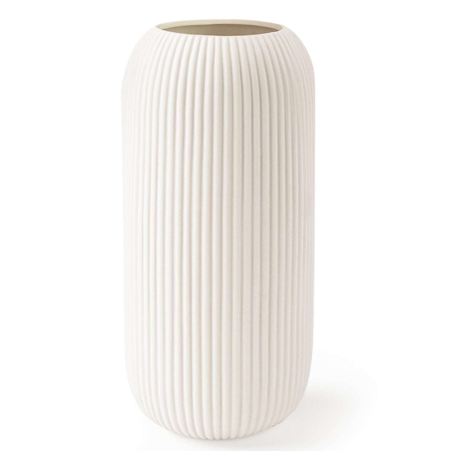 White Ceramic Vase for Flowers, 8 INCH Flower Vase Modern White Vase Home Decor, Small Vase, Ribbed Textured Vase for Pampas Grass Decorative Vase, for Farmhouse Coffee Table Bookshelf Home Living