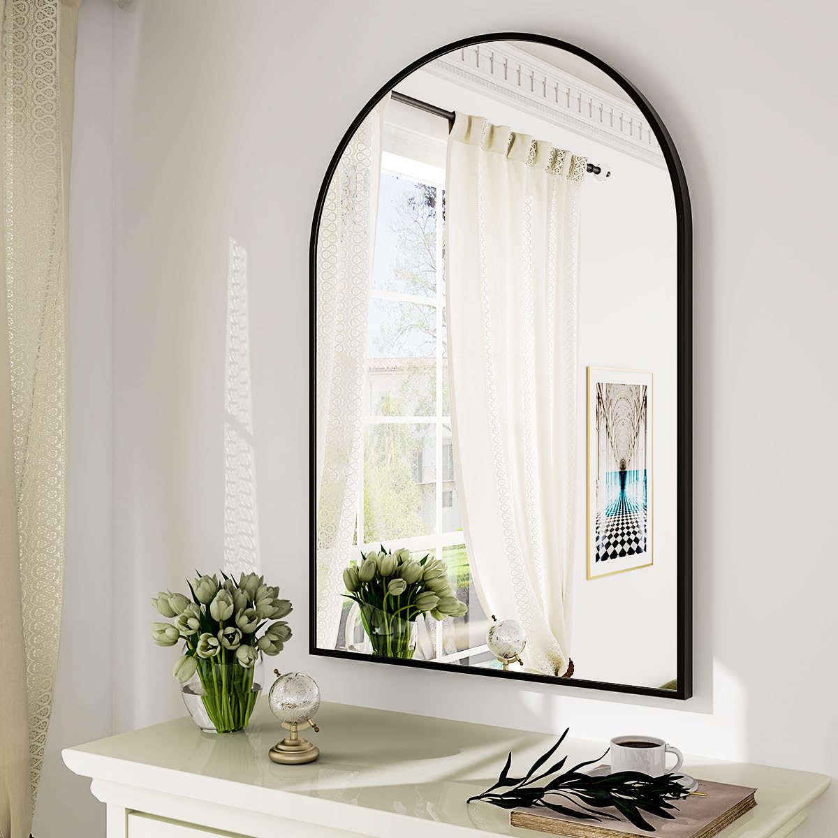 HARRITPURE 26" x 38" Arch Mirror Bathroom Wall Mounted Mirrors Black Vanity Mirror with Metal Frame for Bedroom Living Room Entryway