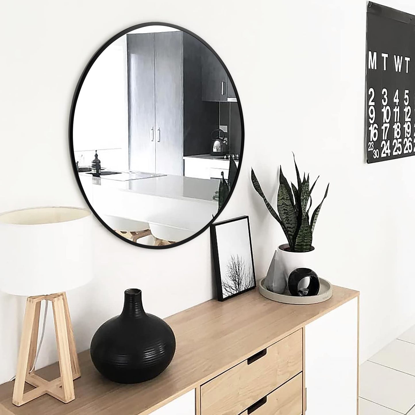 Fabuday Black Circle Mirror for Wall 20 inch - Round Mirror for Bathroom, Entryway, Living Room, Hallway, Bedroom Decor, Small Matte Frame Mirror