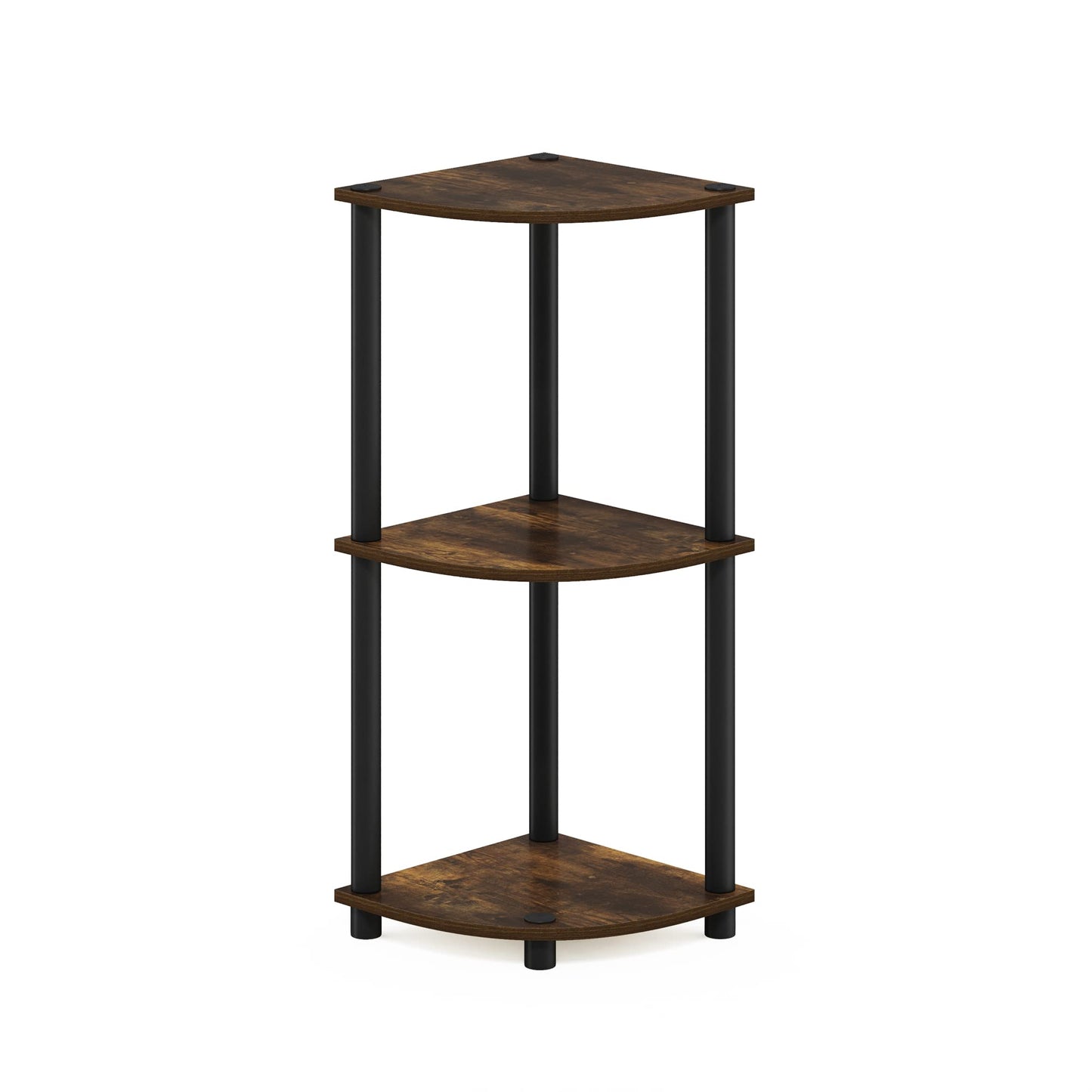 Furinno Turn-N-Tube 3-Tier Reversible Corner Display Rack Multipurpose Shelving Unit, Round, Amber Pine/Black