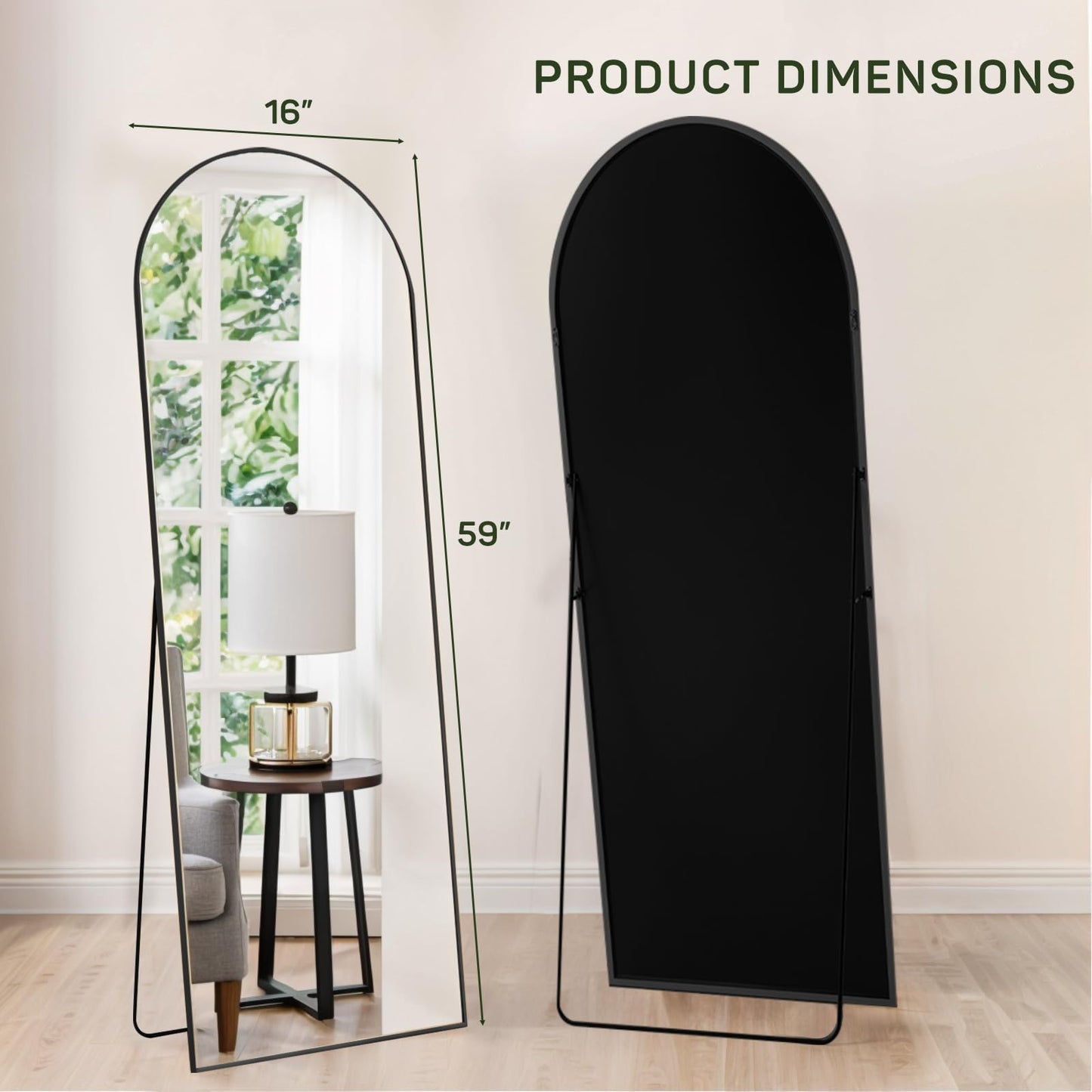 Arched Mirror Full Length, 16"x59" Body Wall Mirrors with Shatter-Proof Glass, Floor Standing, Hanging or Leaning, Tall Arch Mirror with Stand Aluminum Alloy Frame for Bedroom Cloakroom