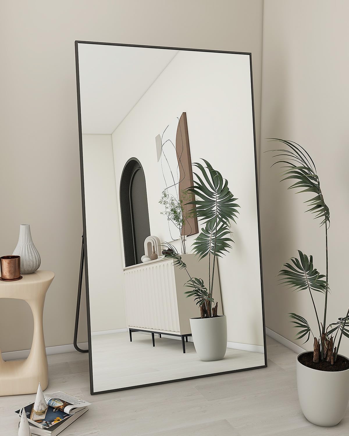 Koonmi 71"x31" Floor Mirror Full Length, Bedroom Floor Body Mirror with Stand, Large Black Mirror, Leaning, Standing or Hanging Horizontally/Vertically