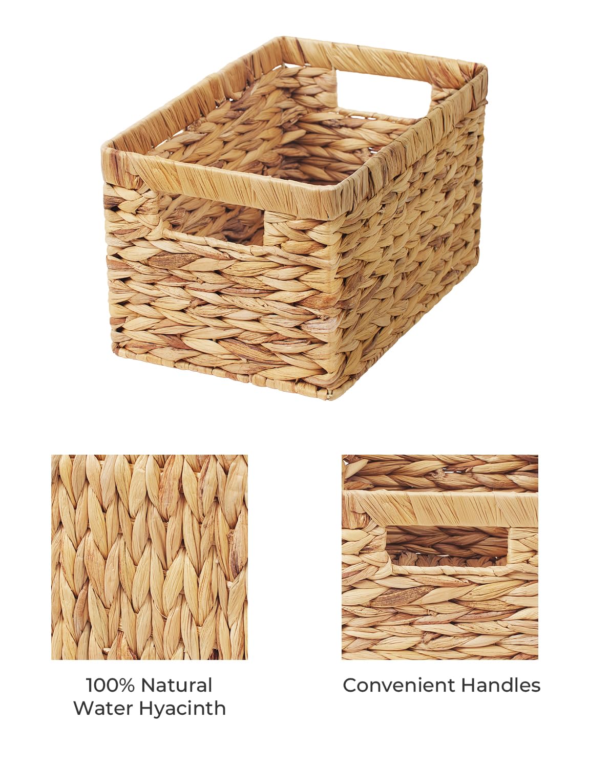 StorageWorks Wicker Basket, Baskets for Organizing, Storage Basket with Built-in Handles, Water Hyacinth Shelves (Medium 2-Pack, Natural Hyacinth)