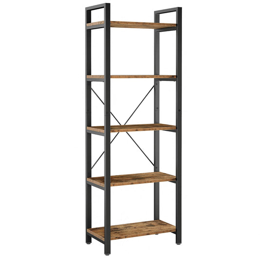 IRONCK Bookshelf 5-Tier Ladder Shelf 110 lbs or Shelf Vintage Industrial Style Bookcase for Home Decor, Office Decor