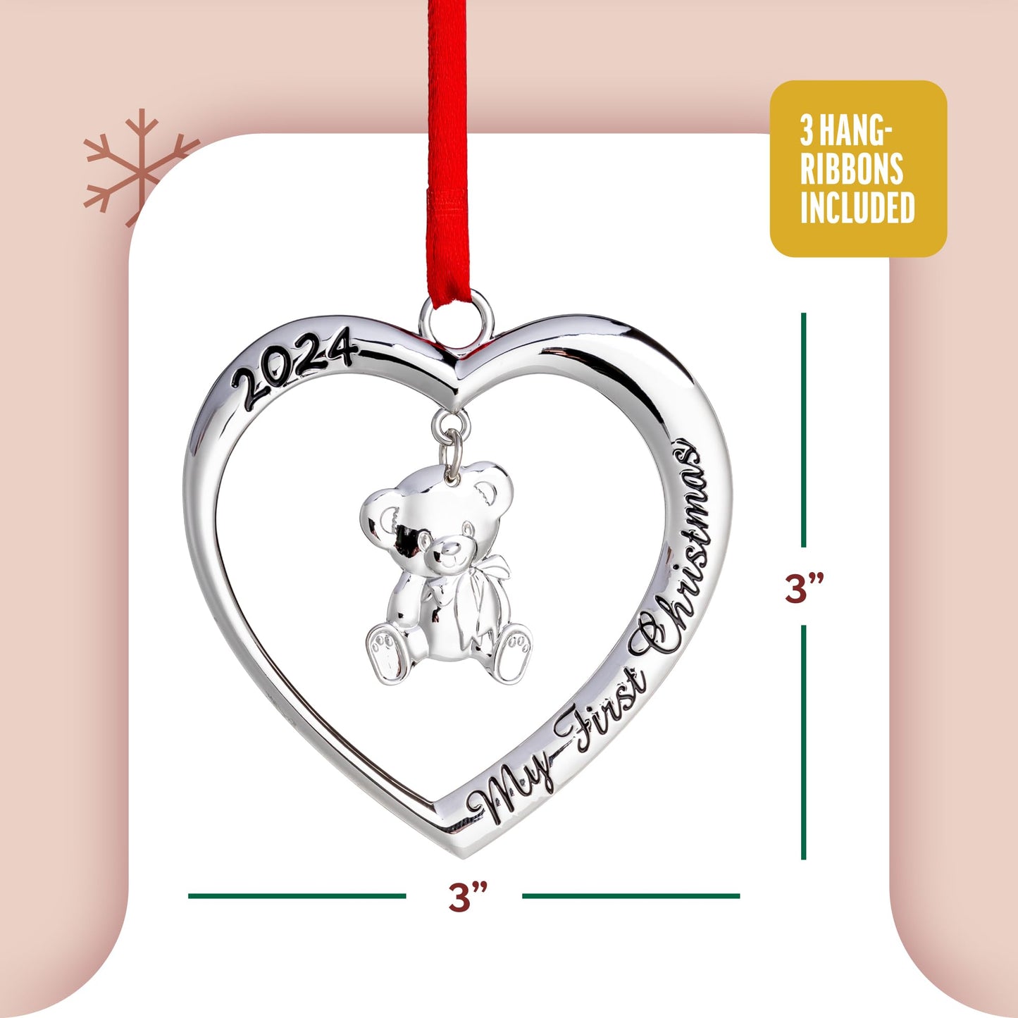 Klikel Baby's First Christmas Ornament 2024 - My First Christmas Ornament 2024 Heart with Hanging Teddy Bear - Baby First Christmas Ornament 2024-1st Christmas Baby Ornament 2024 - Baby Boy Girl