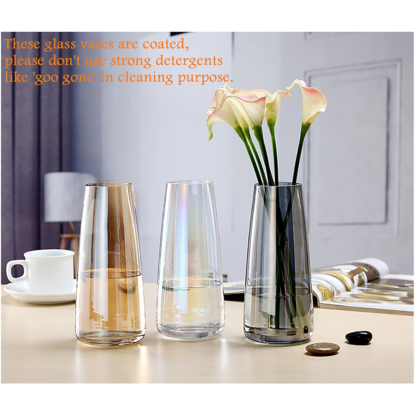 FANTESTICRYAN Modern Glass Vase Irised Crystal Clear Glass Vase for Home Office Decor (Crystal Grey)