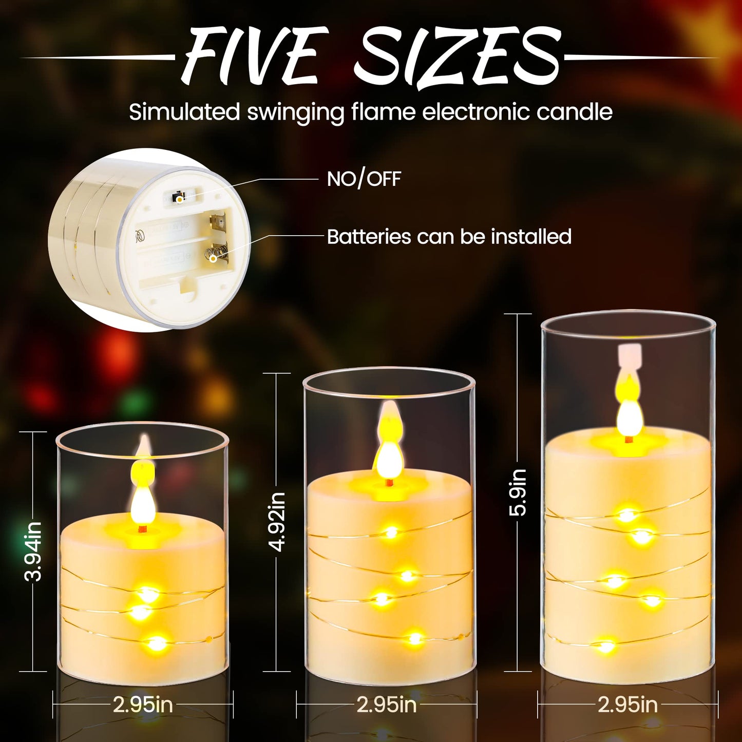 Da by Flickering Flameless Candles with Embedded Star String Lights, Battery Operated Candles with Remote and Timer,Acrylic LED Pillar Candles Set of 3, Ivory White