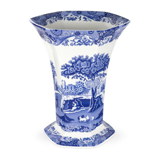 Spode Blue Italian Collection Hexagonal Vase | 10.5 Inch Tall | Table Centerpiece Dcor for Home, Living Room, and Mantel | Blue & White | Made of Porcelain