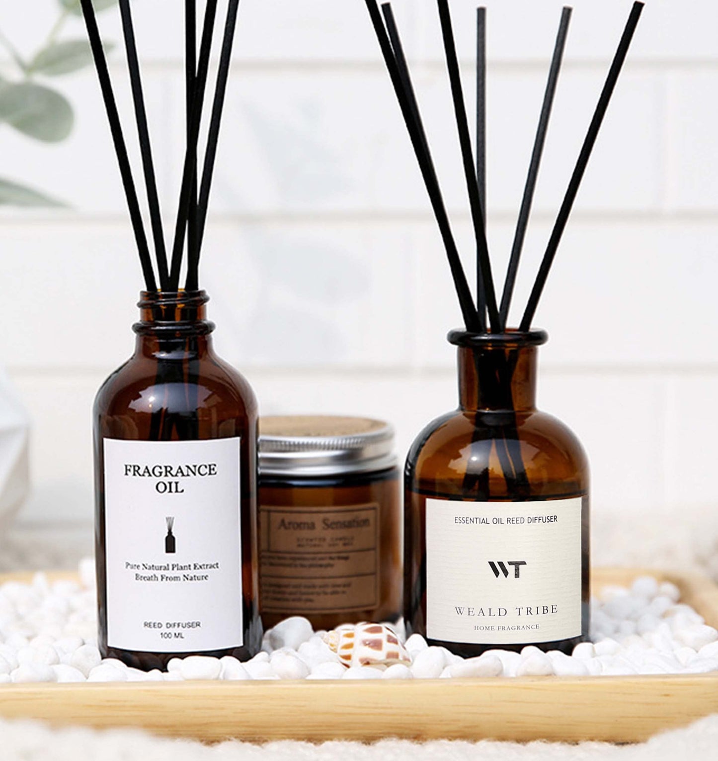 WEALD TRIBE Flower Reed Diffuser Set Eucalyptus & Lavender Scent For Bathroom Accessories Shelf Decor & Air Fresheners, Sticks Defusers With 4.0 fl oz Essential Oils, House Bedroom Office Decor & Gift