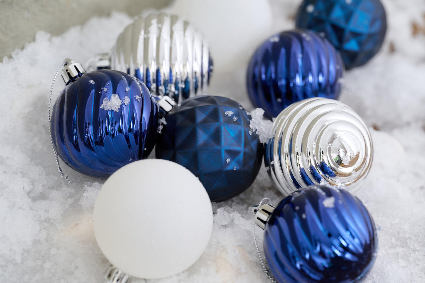 Valery Madelyn Christmas Ornaments Tree Decorations Set, 24ct Navy Blue and Silver Shatterproof Ball Ornaments, 2.36 Inches Hanging Ornament Bulk for Xmas New Year Holiday Party Decor