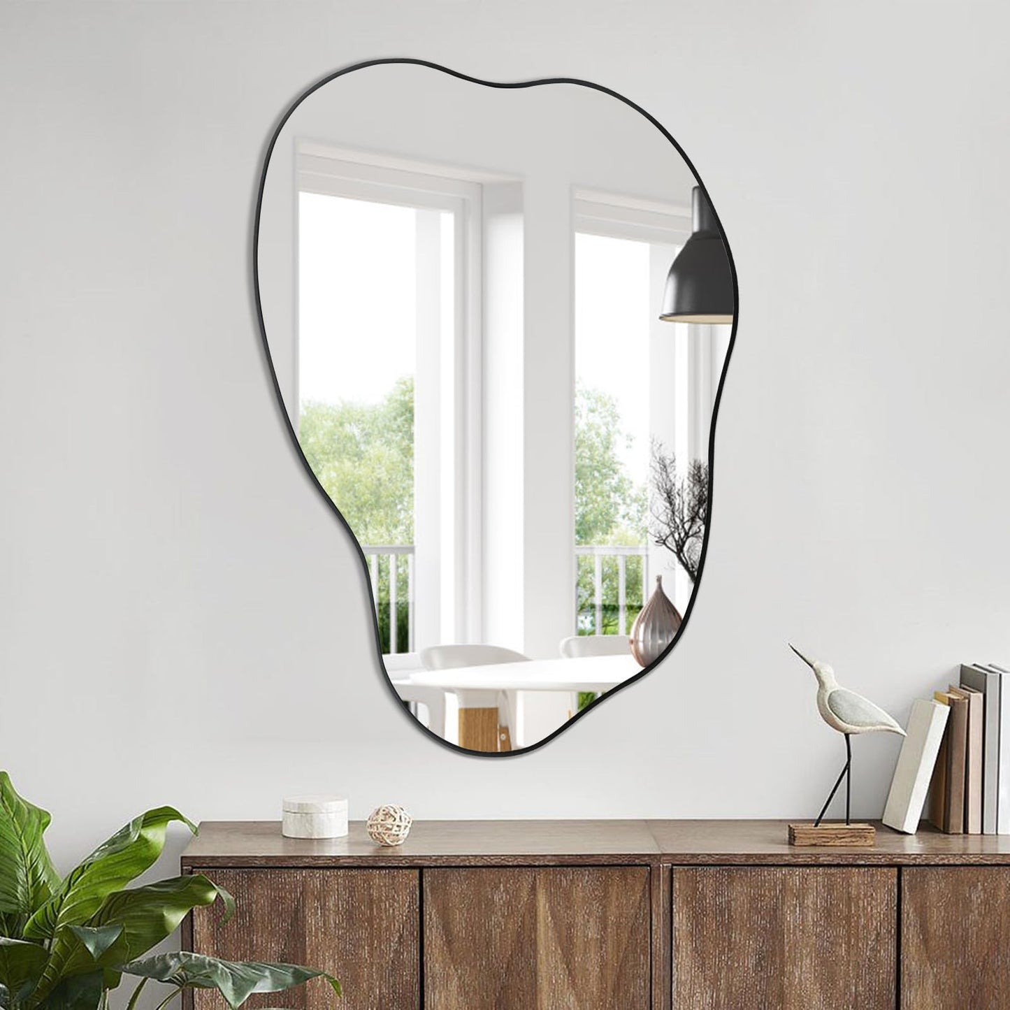 POZINO Asymmetrical Mirror, Black Irregular Mirror, Cloud Shaped Mirrors, Unique Modern Mirror for Living Room Bathroom Bedroom Entryway Fireplace,30"x20.5"