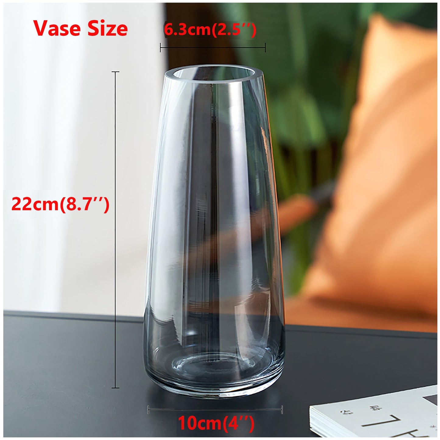 FANTESTICRYAN Modern Glass Vase Irised Crystal Clear Glass Vase for Home Office Decor (Crystal Grey)