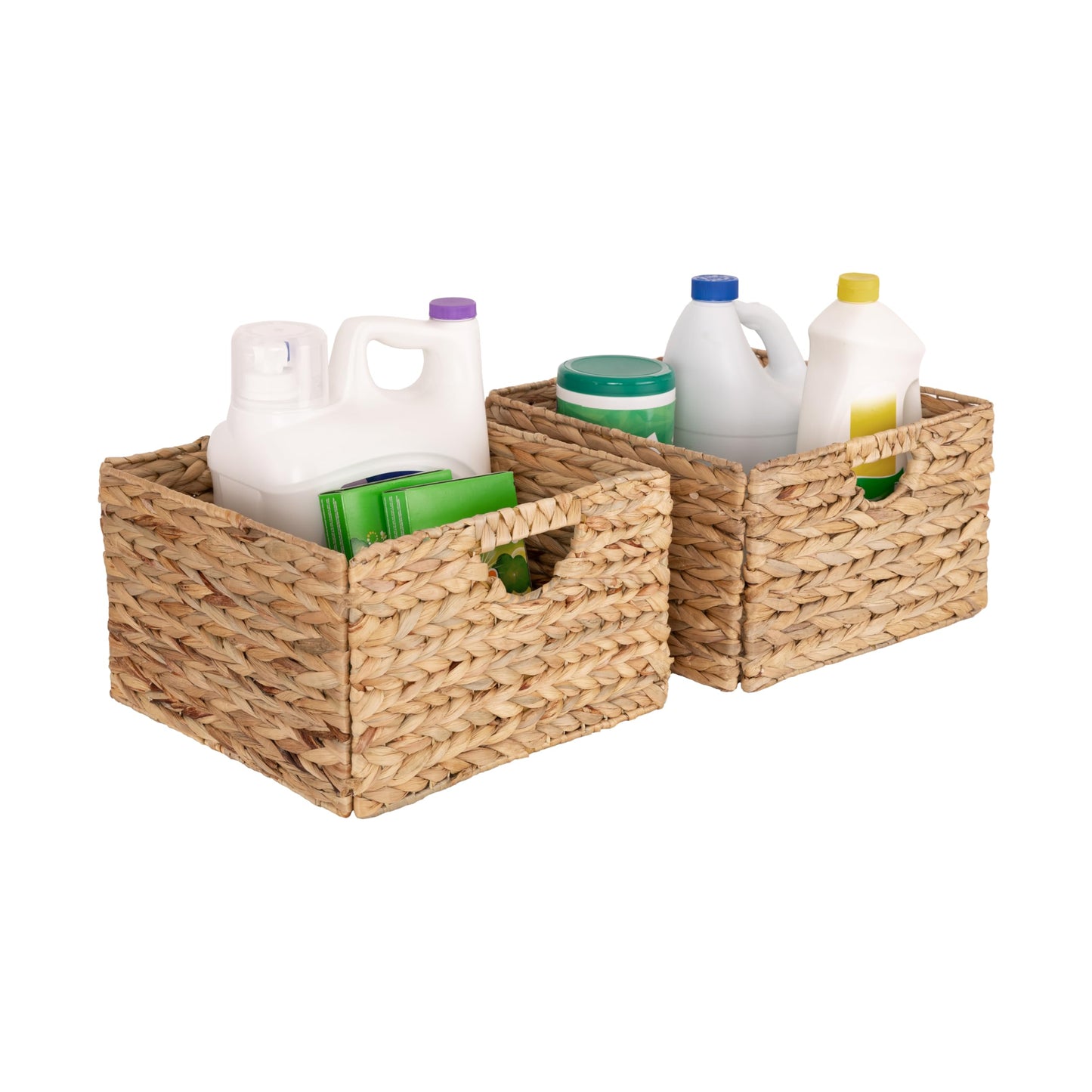 Seville Classics Premium Natural Handwoven Portable Laundry Bin Basket with Carrying Handles, Household Storage for Clothes, Linens, Sheets, Toys, Natural Water Hyacinth, Rectangular (2-Pack)