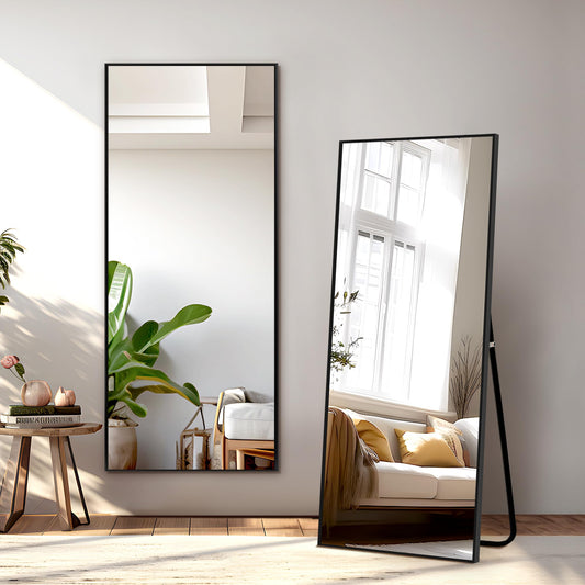 NicBex Full Length Mirror with Stand, 56"x19" Aluminum Alloy Frame Floor Mirror, Black, Shatter-Proof Glass - Free Standing, Leaning Against Wall or Wall-Mounted, for Bedroom Living Room Dressing Room