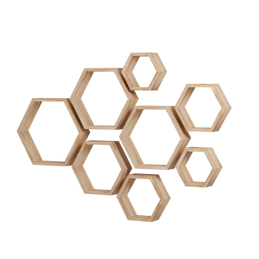 WONFUlity Hexagon Floating Shelves Honeycomb Shelves Wall Mounted Wood Farmhouse Storage Wall Shelf for Bathroom, Kitchen, Bedroom, Living Room,Driftwood Finish Wall Decor,Light Brwon