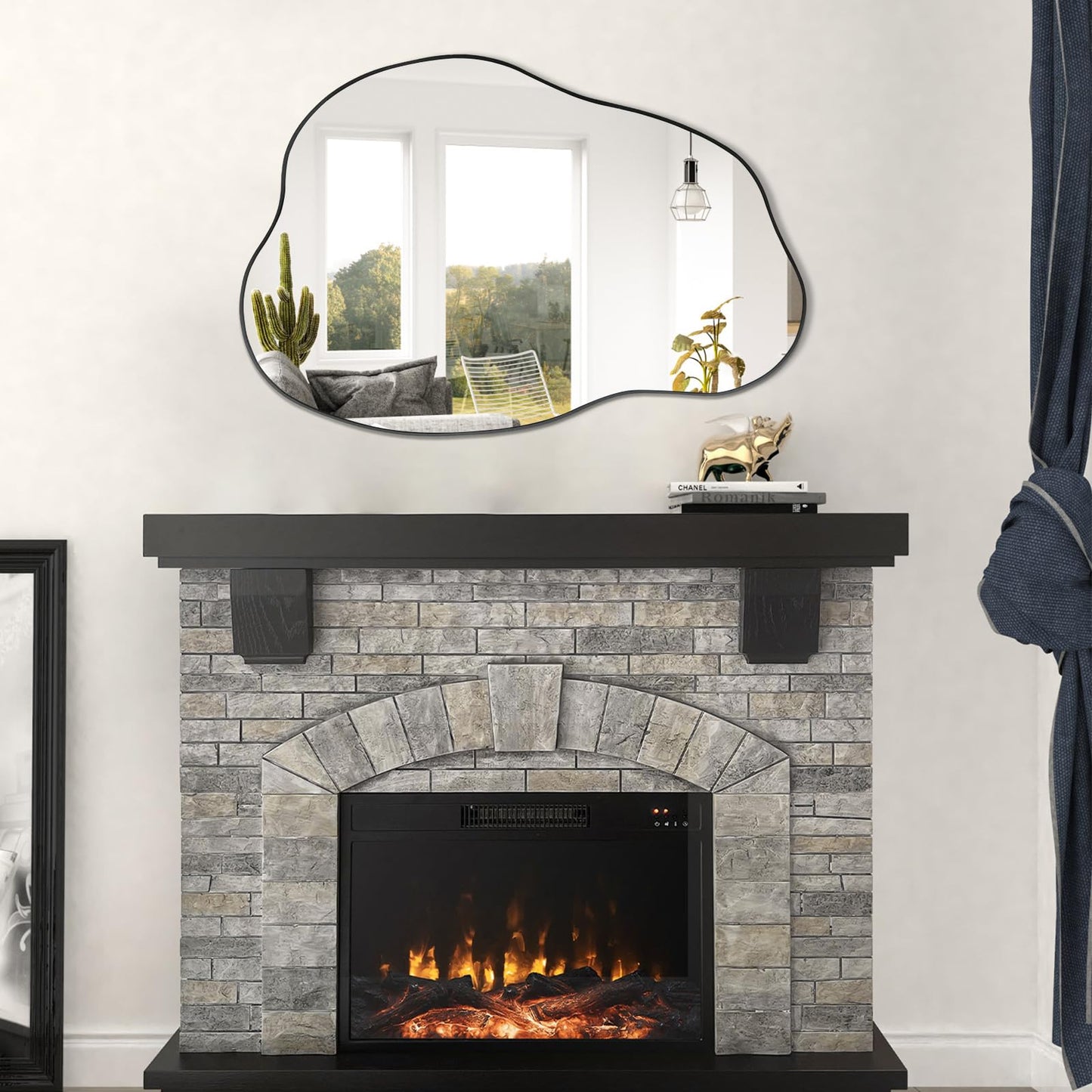 POZINO Asymmetrical Mirror, Black Irregular Mirror, Cloud Shaped Mirrors, Unique Modern Mirror for Living Room Bathroom Bedroom Entryway Fireplace,30"x20.5"