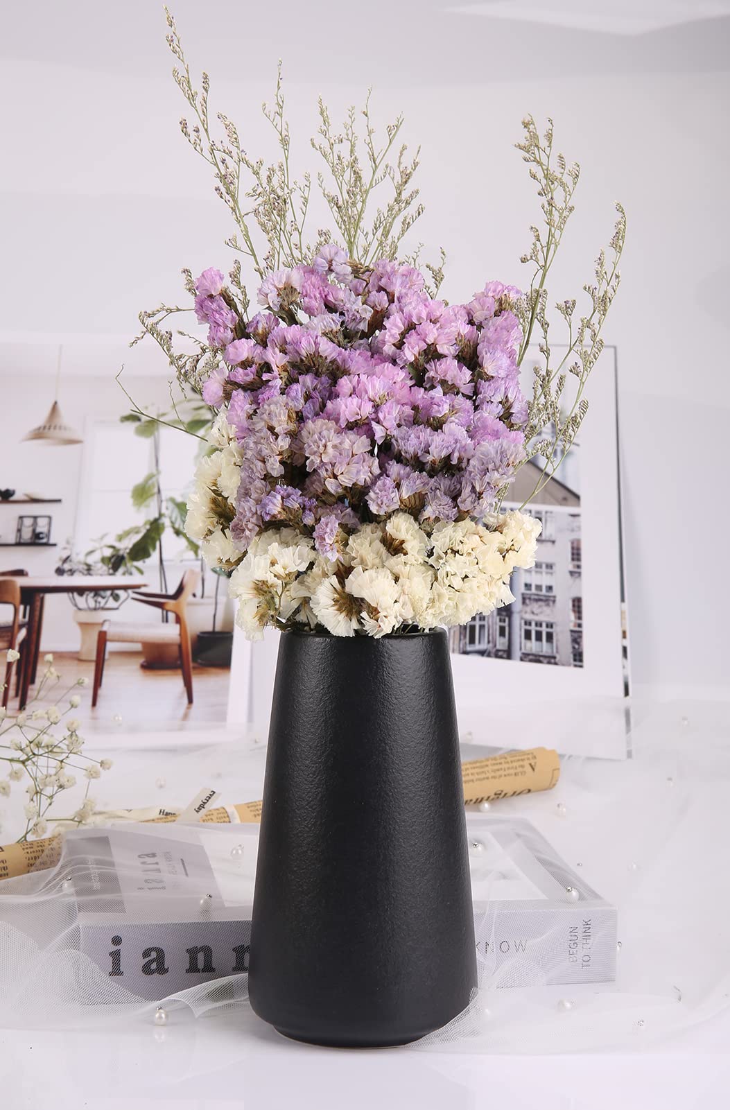 Simple Vase for Flowers Plants, Matte Vases for Modern Table Shelf Home Decor Wedding Boho Decor, 6" H Frosted Elegant Ceramic Vase for Pampas Grass Fluffy Stem Bouquet Lavender Flowers (Black, 1)