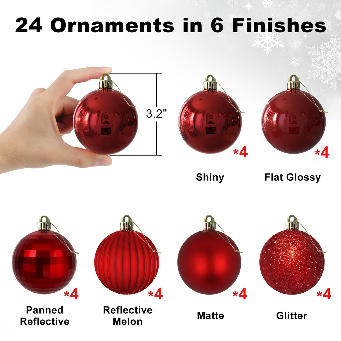 Rose Red 3.2" Large Christmas Balls - Christmas Tree Decoration Ornaments Shatterproof Hanging Balls for Birthday Halloween Holiday Wedding Decorations Set of 24pcs