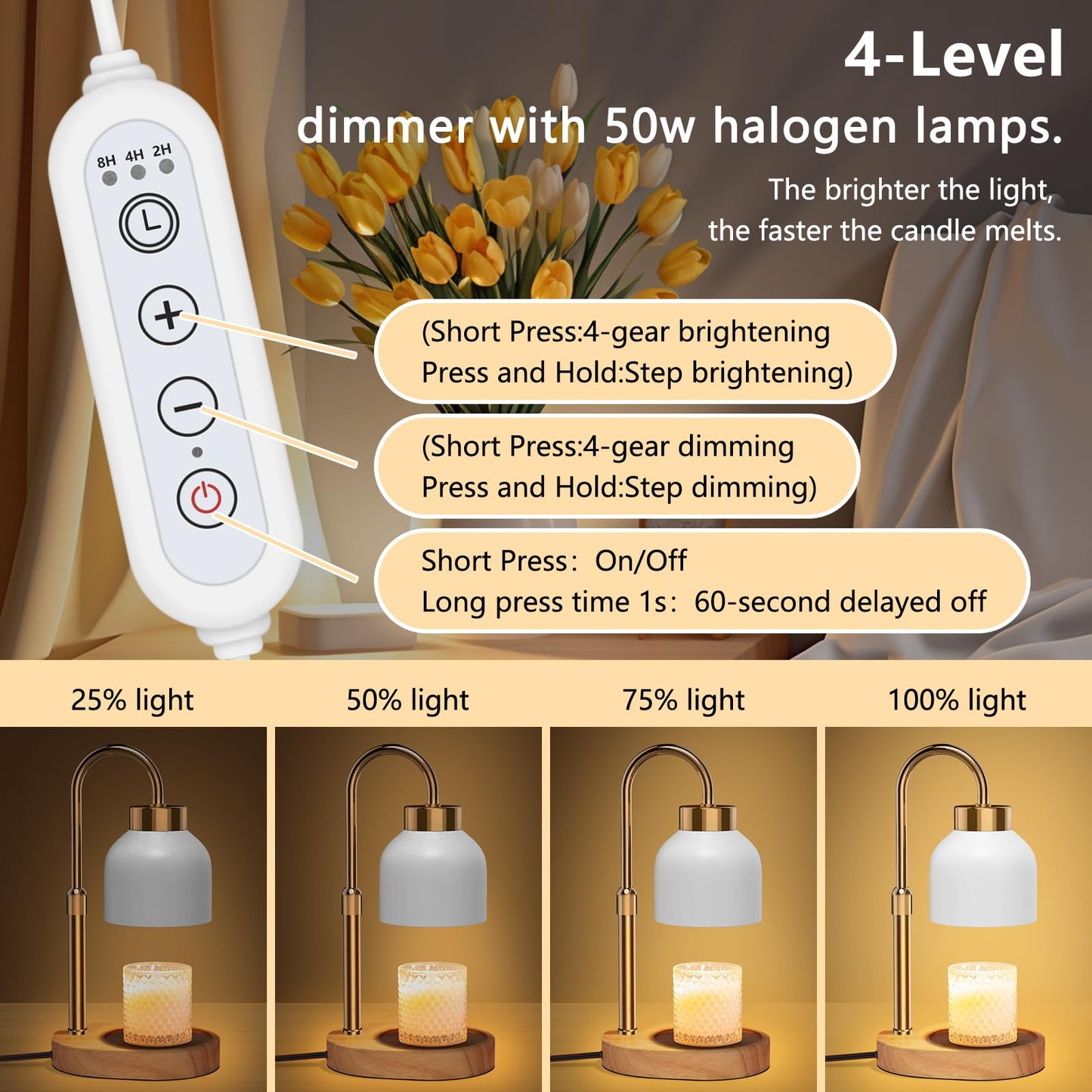 Candle Warmer Lamp with Timer and Dimmer,Electric Wax Warmer Lamp with Two Bulbs for Scented Wax,Christmas Gift and House Warming Gift New Home,Adjustable Brightness,Temperature and Height