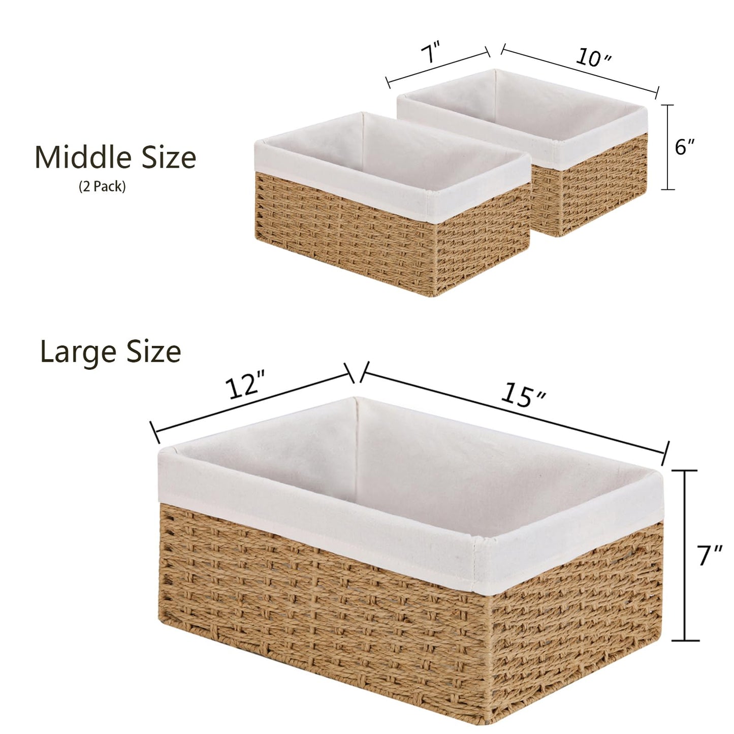 Vagusicc Wicker Storage Basket, 3-Pack Woven Paper Rope Wicker Baskets with Handles, Large Wicker Basket Cube Storage Bins with Liners, Storage Baskets for Organizing Shelves & Decor, Natural