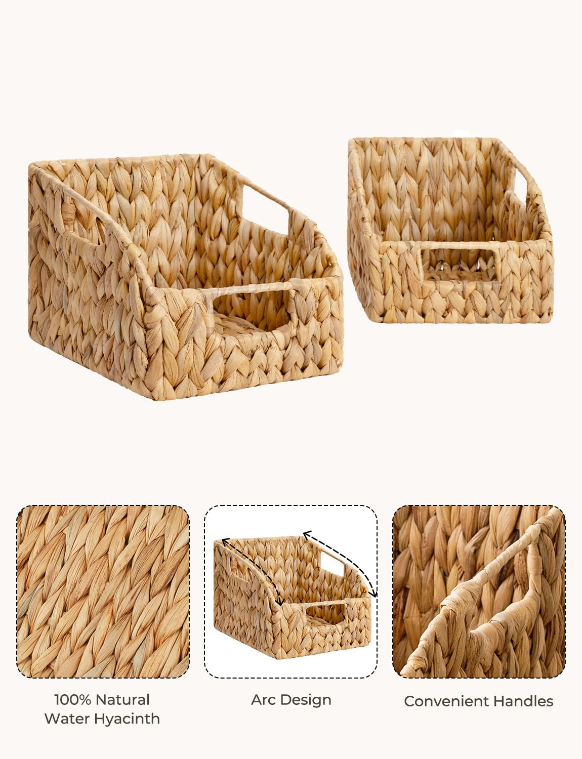 StorageWorks Pantry Baskets for Organizing, Wicker Baskets with Built-in Handles, Handwoven Wicker Storage Baskets, Water Hyacinth for Shelves, 2 Pack