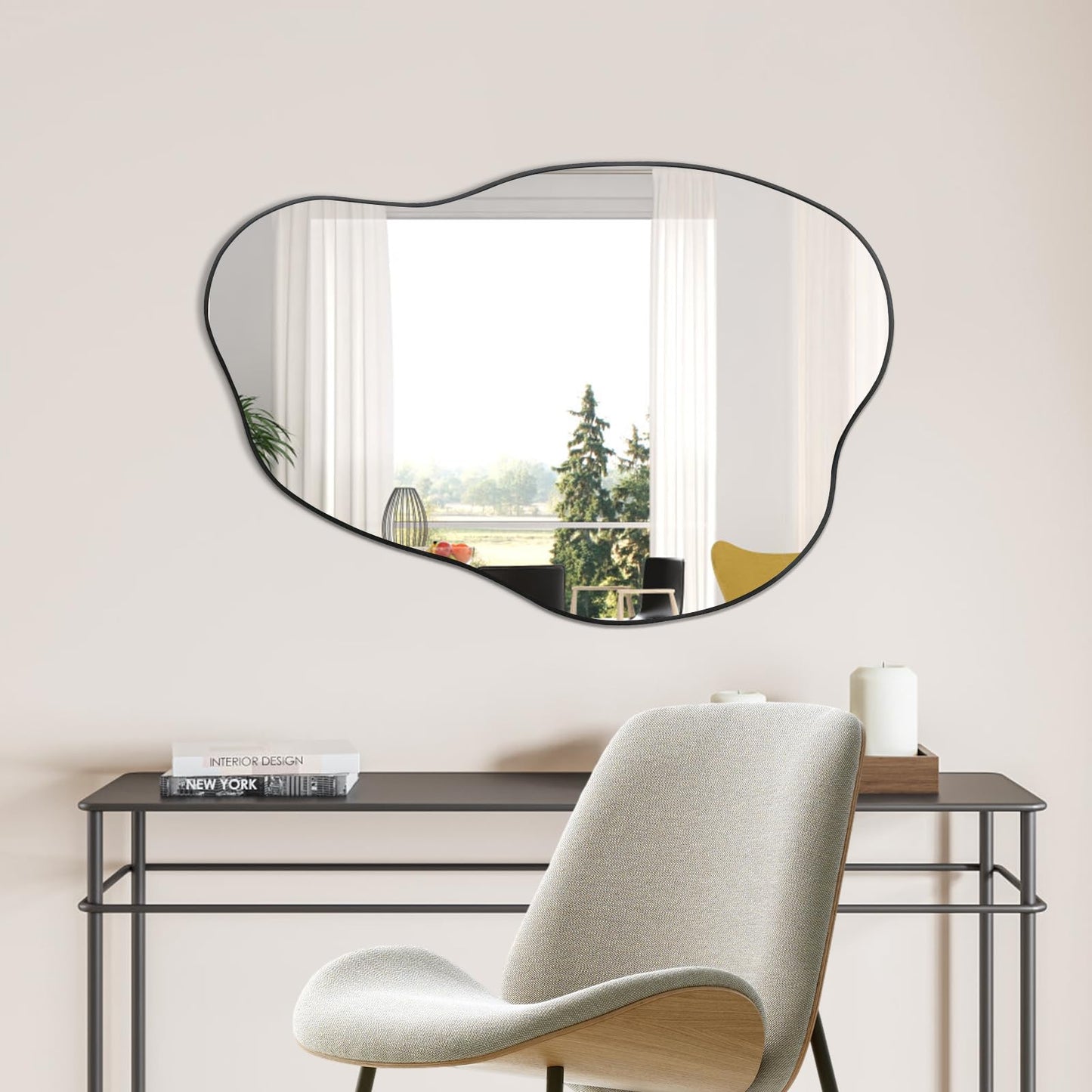 POZINO Asymmetrical Mirror, Black Irregular Mirror, Cloud Shaped Mirrors, Unique Modern Mirror for Living Room Bathroom Bedroom Entryway Fireplace,30"x20.5"