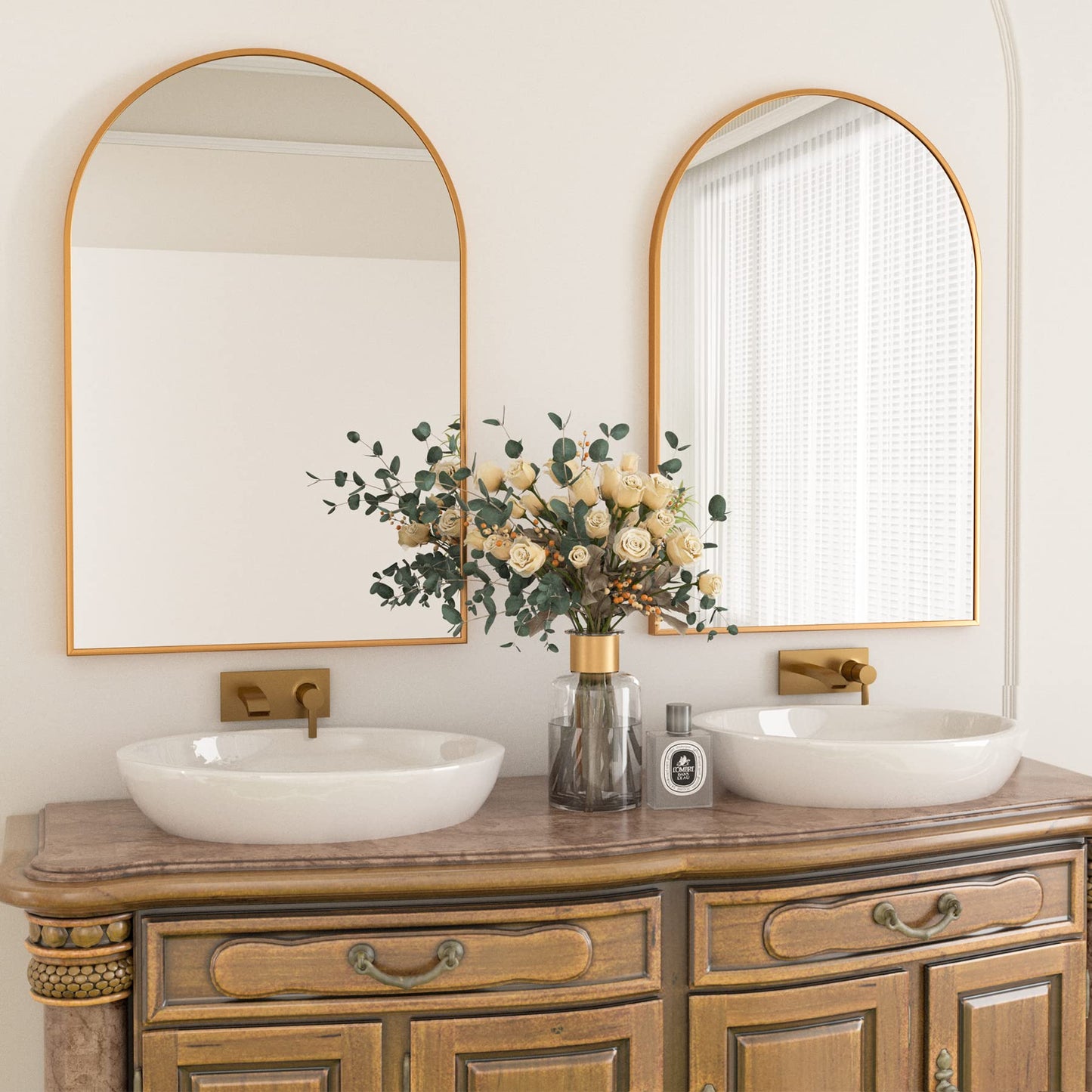 HARRITPURE 26" x 38" Arch Mirror Bathroom Wall Mounted Mirrors Gold Vanity Mirror with Metal Frame for Bedroom Living Room Entryway